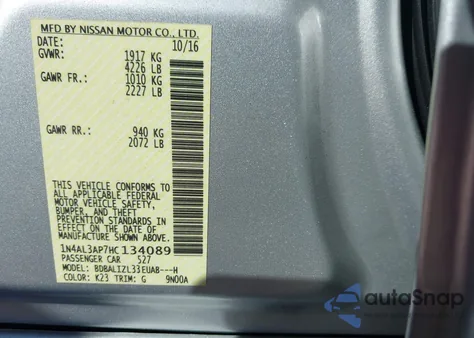 2017 Nissan Altima 2.5 Sv from USA, damaged, VIN 1N4AL3AP7HC134089